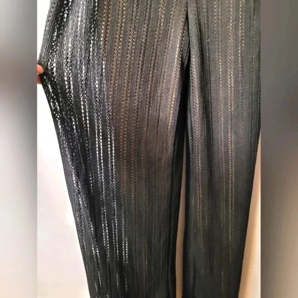 VENUS women's black open knit nude lined crochet lace wide leg jumpsuit, size L - Picture 8 of 12